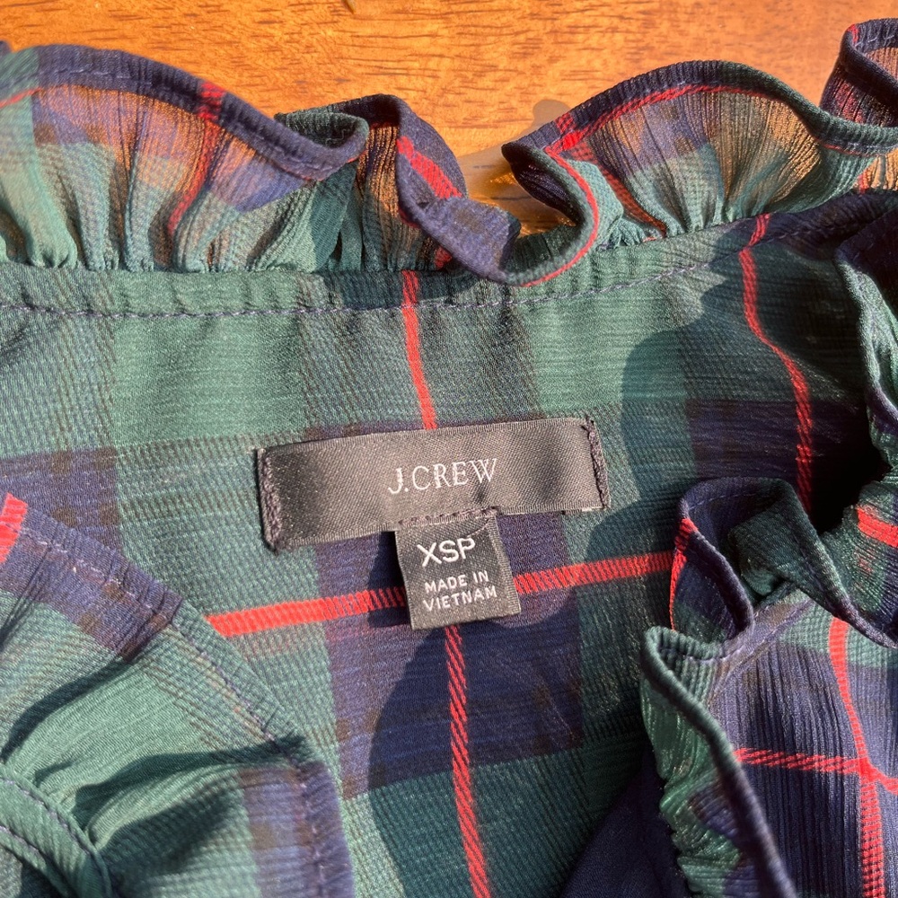 J. Crew Green and Blue Plaid Ruched Tiered Dress - Picture 3 of 3